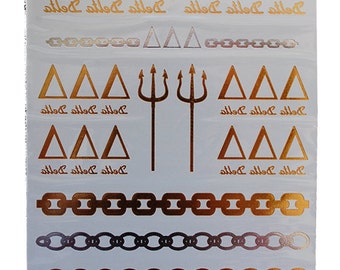 Tri Delta Jewelry Tattoos, Temporary Tattoos, Gold Metallic Tattoos