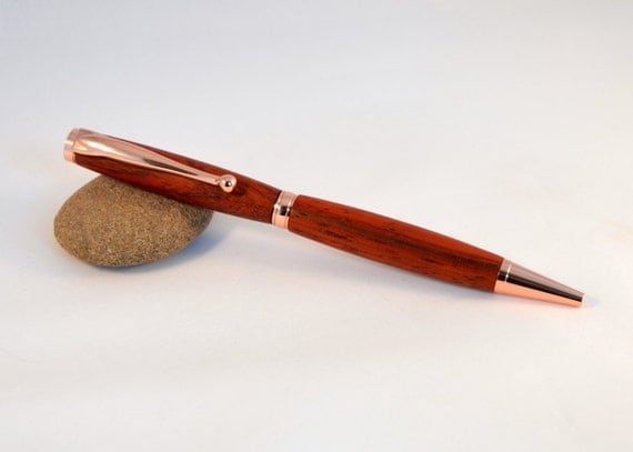 Wood Ballpoint Pen with Bloodwood and Copper Plating - Handcrafted by Whidden's Woodshop