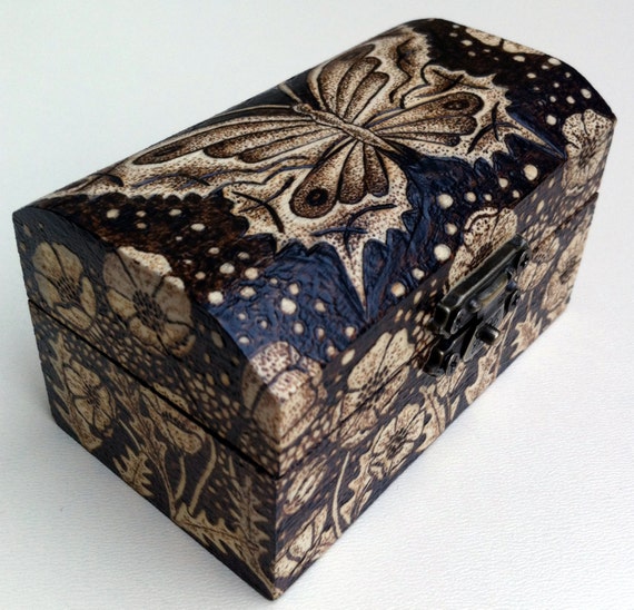 Burned Wood Jewelry / Trinket / Keepsake Box with Butterfly