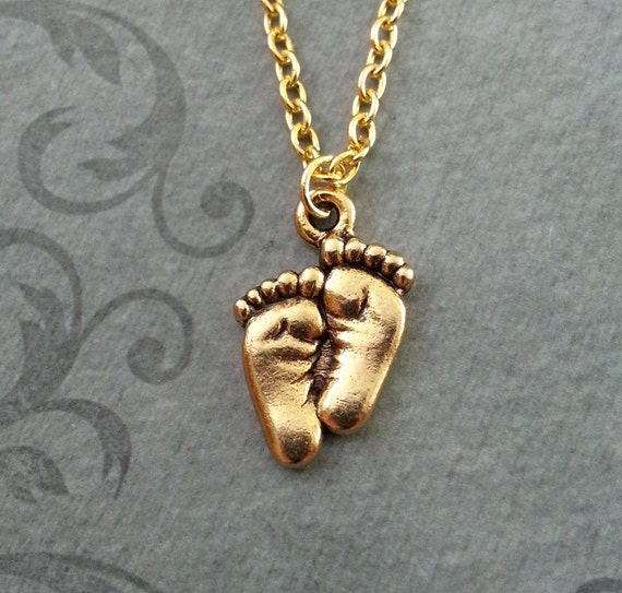 Baby Feet Necklace, SMALL Foot Jewelry, Footprints Pendant, Gold Feet ...