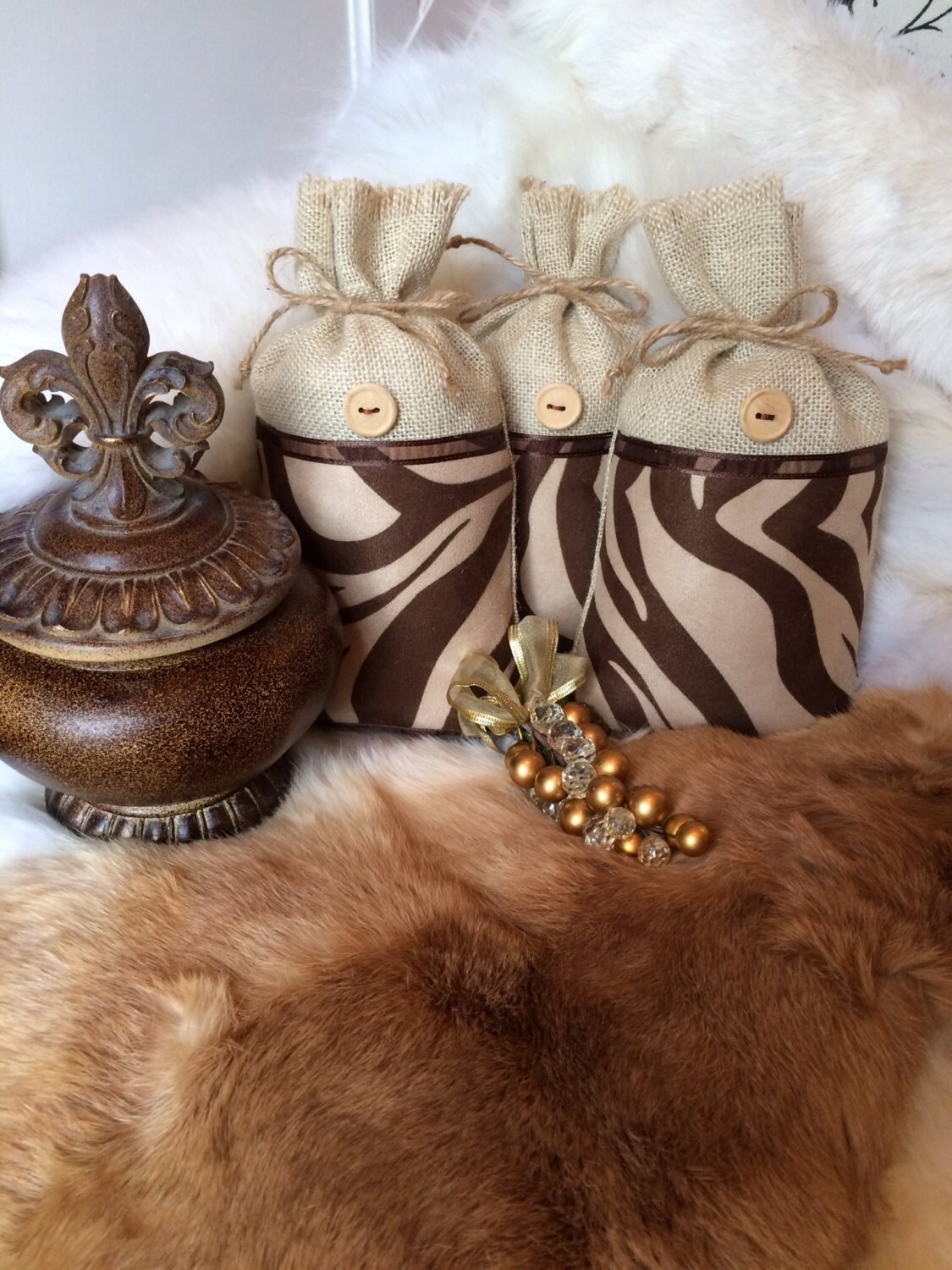 Natural Burlap and Animal Print Gift Bags Holiday Gift Bags