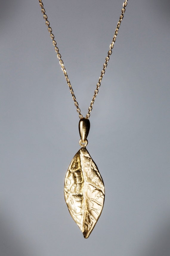Gold Leaf Necklace Delicate 14K Gold Plated Nature Leaf