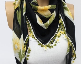 Turkish Anatolians Floral Scarf - Hand crocheted lace Oya - Yemeni - Cowl Gift Ideas Fashion Accessories