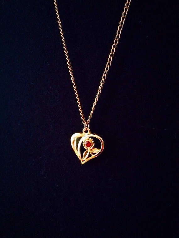 Vintage Avon Gold Tone Heart Necklace with by FelixVintageMarket