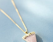 Pink and Gold Dipped Druzy Necklace - gold dipped druzy necklace, pink druzy stone