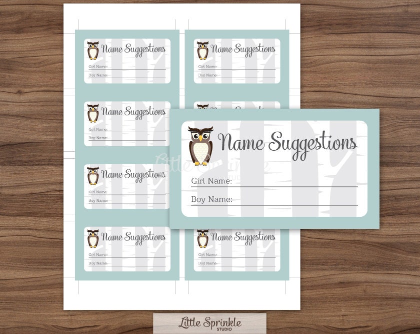 Baby Name Suggestion Cards Woodland Baby Shower Gender
