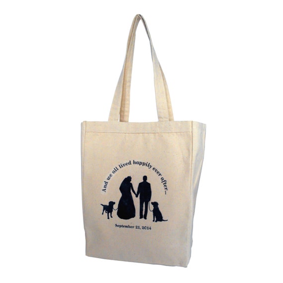 Personalized Wedding Tote Bag - Bride, Groom and Dog Silhouettes ...