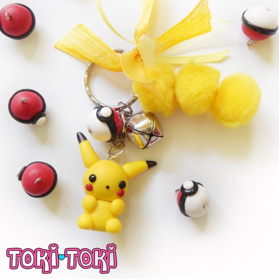 Cute Chibi Keychain Polymer Clay Keychain PomPoms Keychain