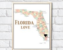 Unique florida map art related items | Etsy