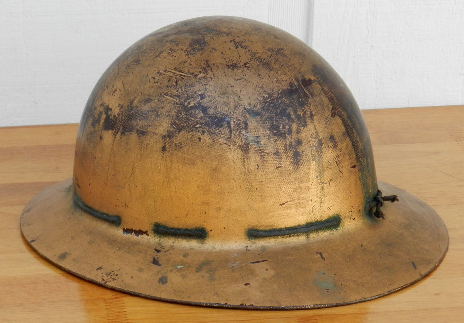 Vintage Fiberglass Hard Hat Painted with Original Leather and