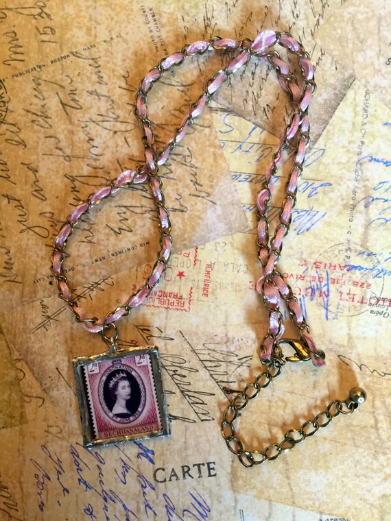 Postage Stamp Necklace by Bumblebeanbaby on Etsy