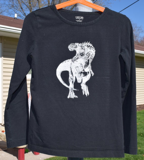 Girls Dinosaur Shirt Black Long Sleeve T-Shirt by TomboyGirls