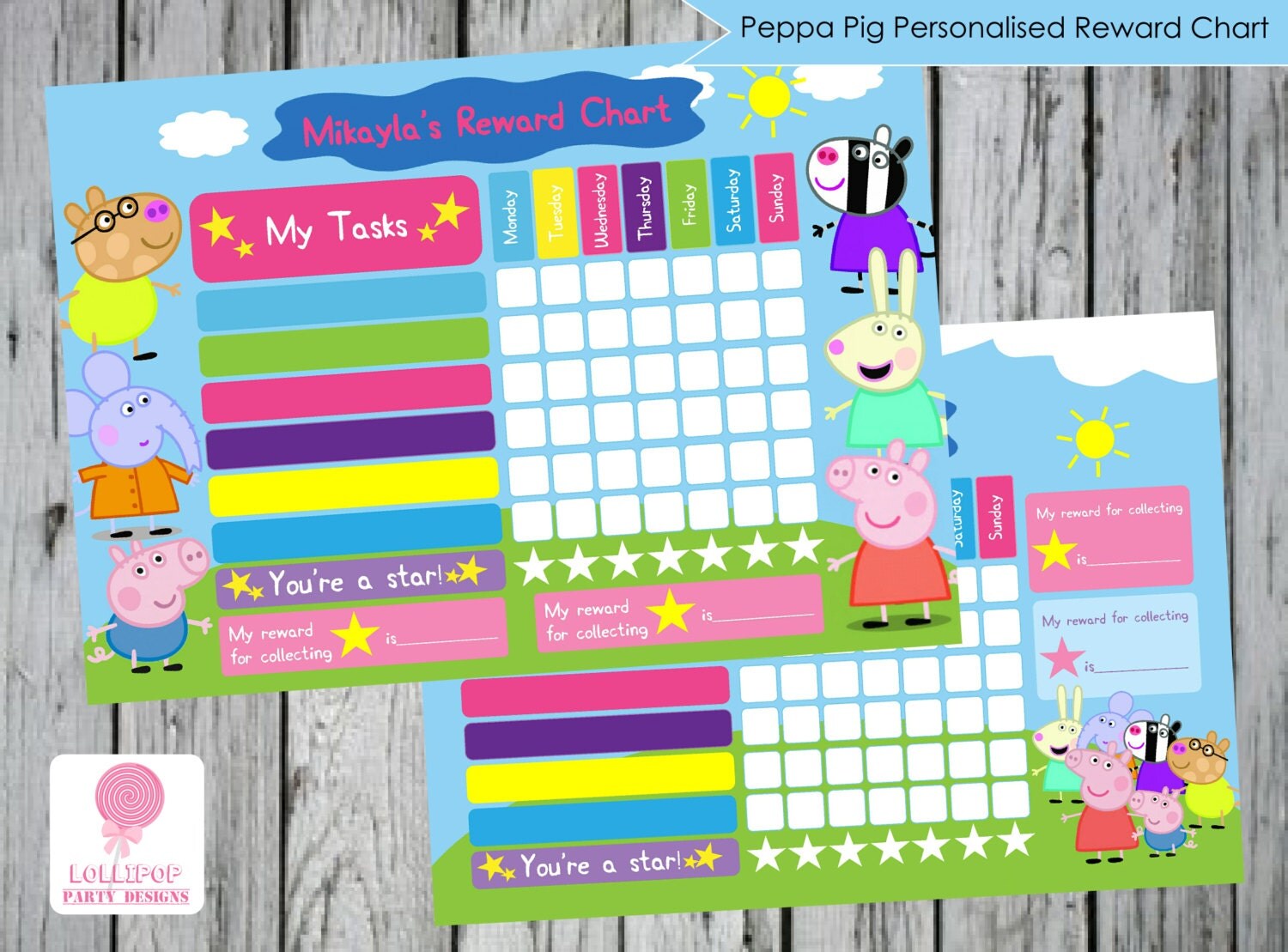 PEPPA PIG Personalised Reward Chart by LollipopPartyDesigns