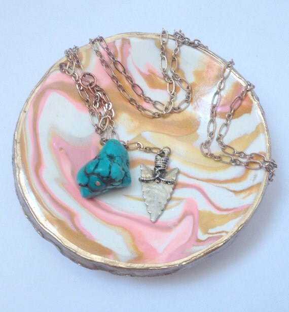 Items similar to Marbled Gold Leaf Polymer Clay Jewelry Dish, unique