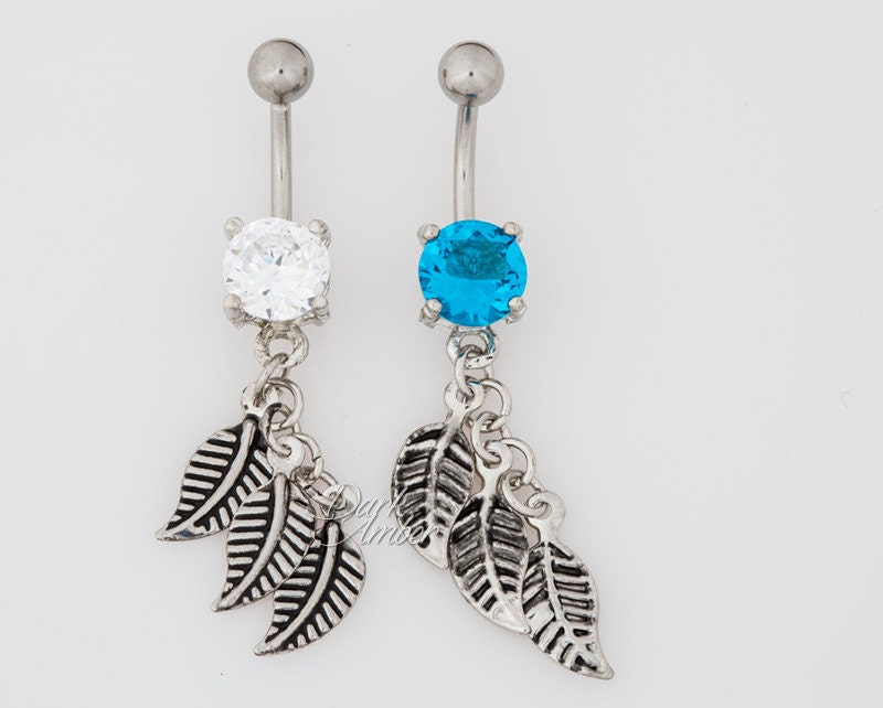 Silver Leafs Belly Button Jewelry Navel by DarkAmber on Etsy