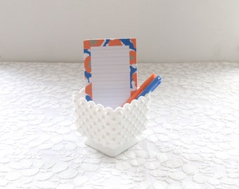 Vintage Milk Glass Hobnail Square Footed Planter / White Hobnail Milk Glass Square Planter / White Glass Square Vase