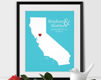 Unique Wedding Shower Gift Wedding Table Decoration Reception Decor Anniversary Gift for Husband Custom State Map California Gift -Any STATE