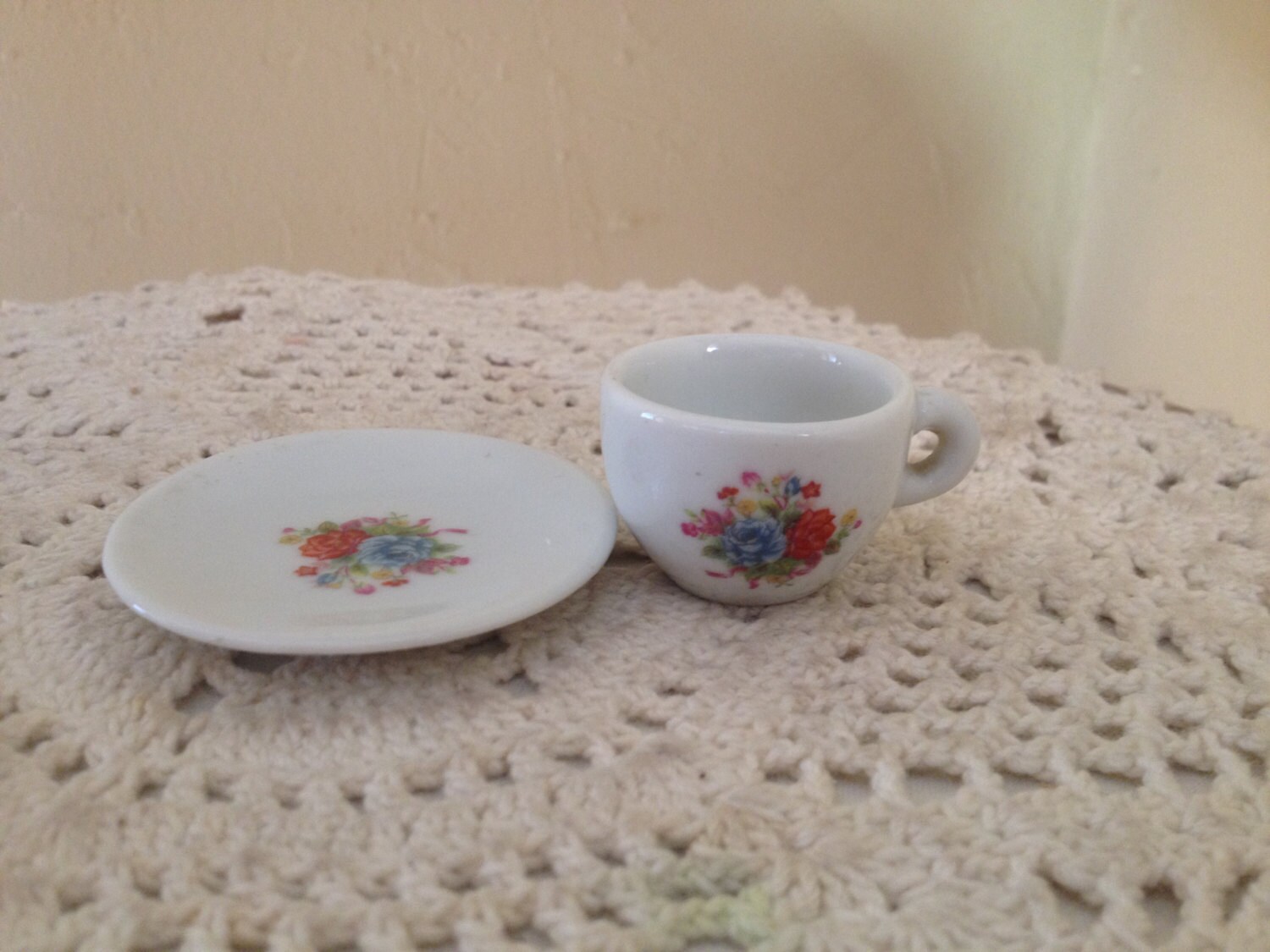 Vintage miniature Tea Cup and Saucer Floral design marked Japan