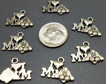 12 Dog Charms silver tone I Love My Dog (S268)