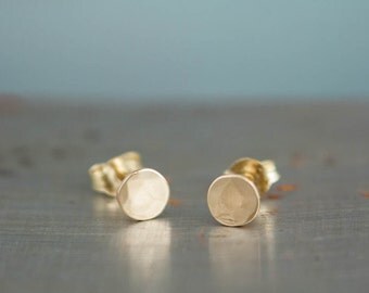Tiny Solid Gold Stud Earrings, 14k Small Gold Earrings, Hammered Gold Jewelry