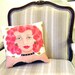 ROXANNE SOFA PILLOW, hand painted pillow, 12 in X 12 in., wavy red hair, rhinestones, decorative sofa pillow, little black dress