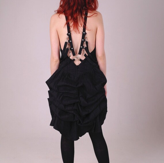 Steampunk bustle dress Ribcage dress black dress gothic