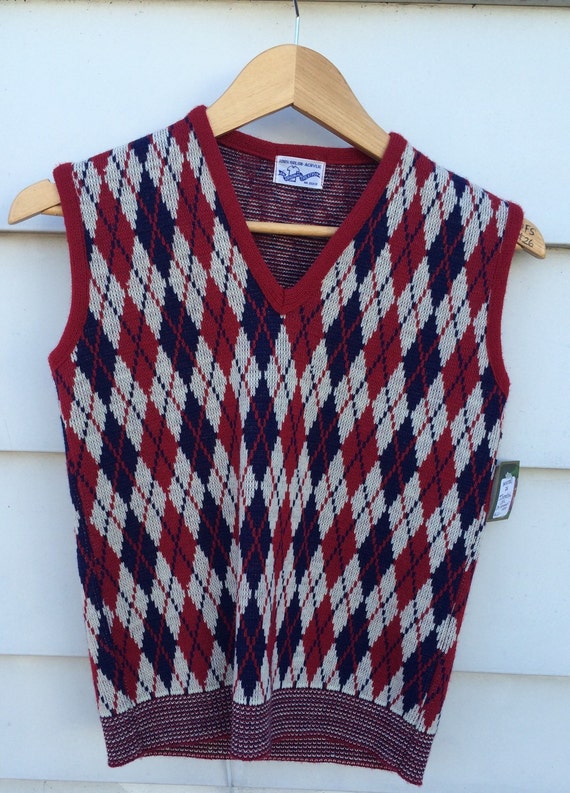 Items Similar To Mens Vintage Sweater Argyle Knit Vest Sweater Mod Mad Men 1960s Vest Nerd Geek 3371