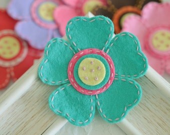New! Handmade large felt flower-tro. turquoise (FT824)