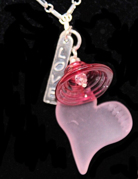 Items similar to Love Pink Sea Glass Charm Necklace on Etsy