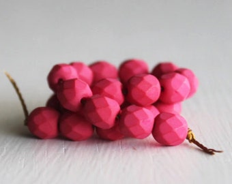 25 Matte Saturated Fuchsia 6mm Faceted Czech Glass Bead, Fire Polished Beads, 6mm Beads, 6mm Matte Beads