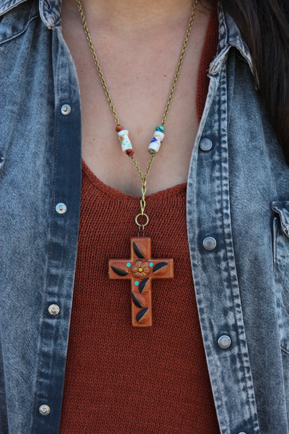 Vintage Mexican Cross Necklace // Southwestern Boho by