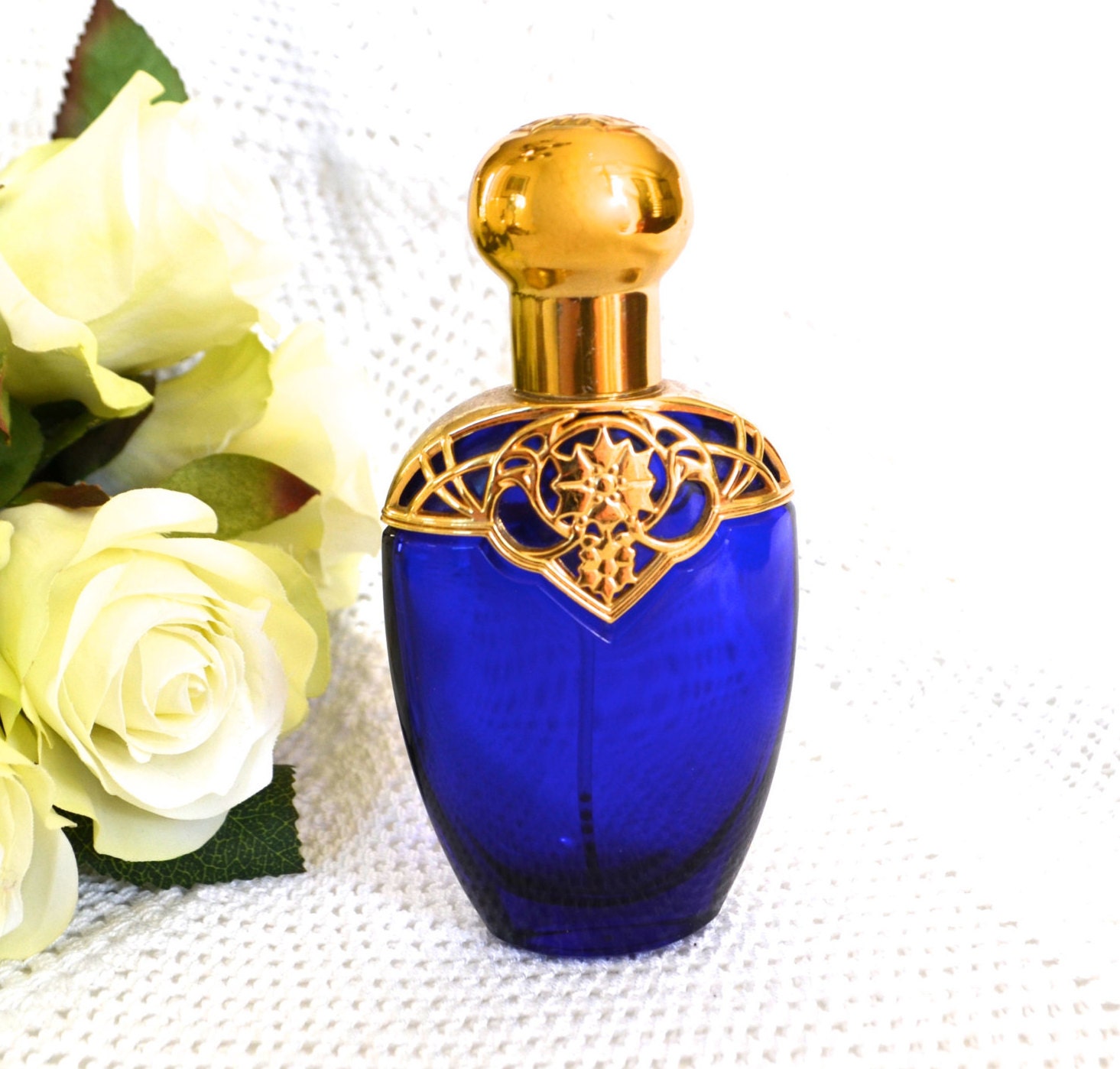 COBALT BLUE PERFUME Bottle with Gold Filigree by StudioVintage