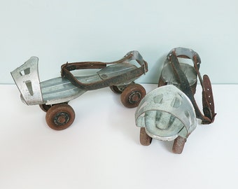 vintage Vintage Straps Sears Skates,  toy  and Child's  cupboard Metal Roller Leather with