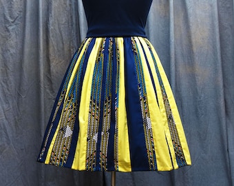 Yellow and Navy Colour Block Skirt | Ethnic full gathered Skirt | Stripe Skirt | Knee Length Skirt | Mixed Print Skirt |African Print Skirt