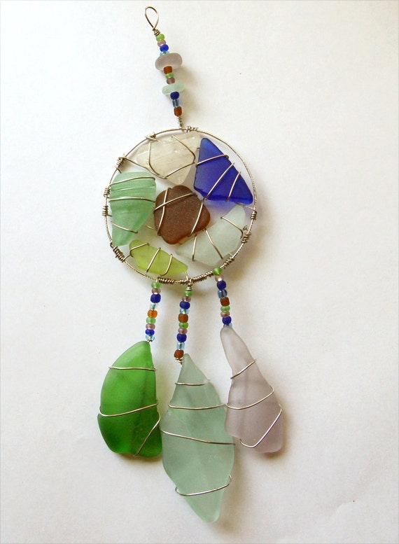 Sea Glass Suncatcher Dreamcatcher Native American by oceansbounty