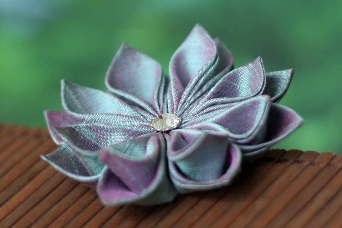 SALE Mermaid Brooch silk flower pin aqua blue pink by PetalMix