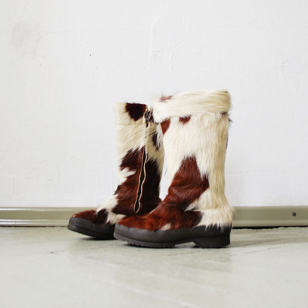 r e s e r v e d SALE...60s goat FUR boots. woodland winter