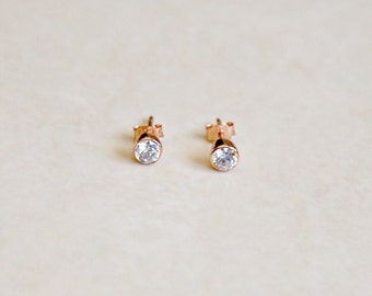 Rose gold diamond stud earrings, pink gold 4mm or 6mm, cz cubic zirconia, minimal, simple, classic jewelry, womens gift, Marley