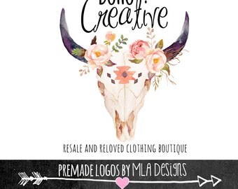Floral Wreath with Feathers Logo Design Custom by MLAdesigns
