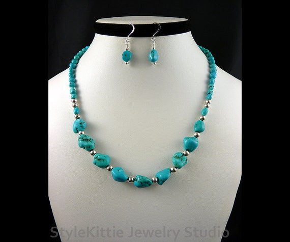 Hubei Turquoise Nugget Necklace Dangle by StyleKittieJewelry