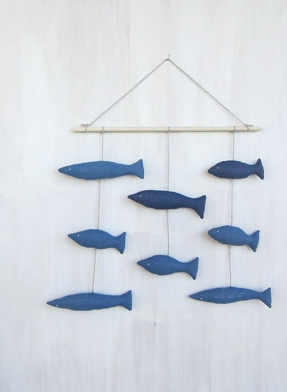 Items similar to Minimalist blue fish wall hanging, Scandinavianinspired wall art on Etsy