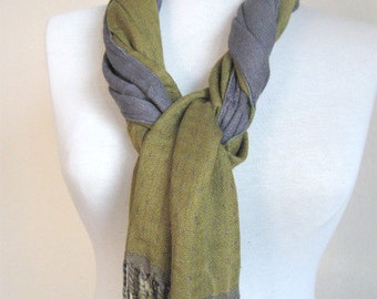 Double-layered Scarf / Two Sided Scarf / Gray green / gray scarf / green scarf / long scarf