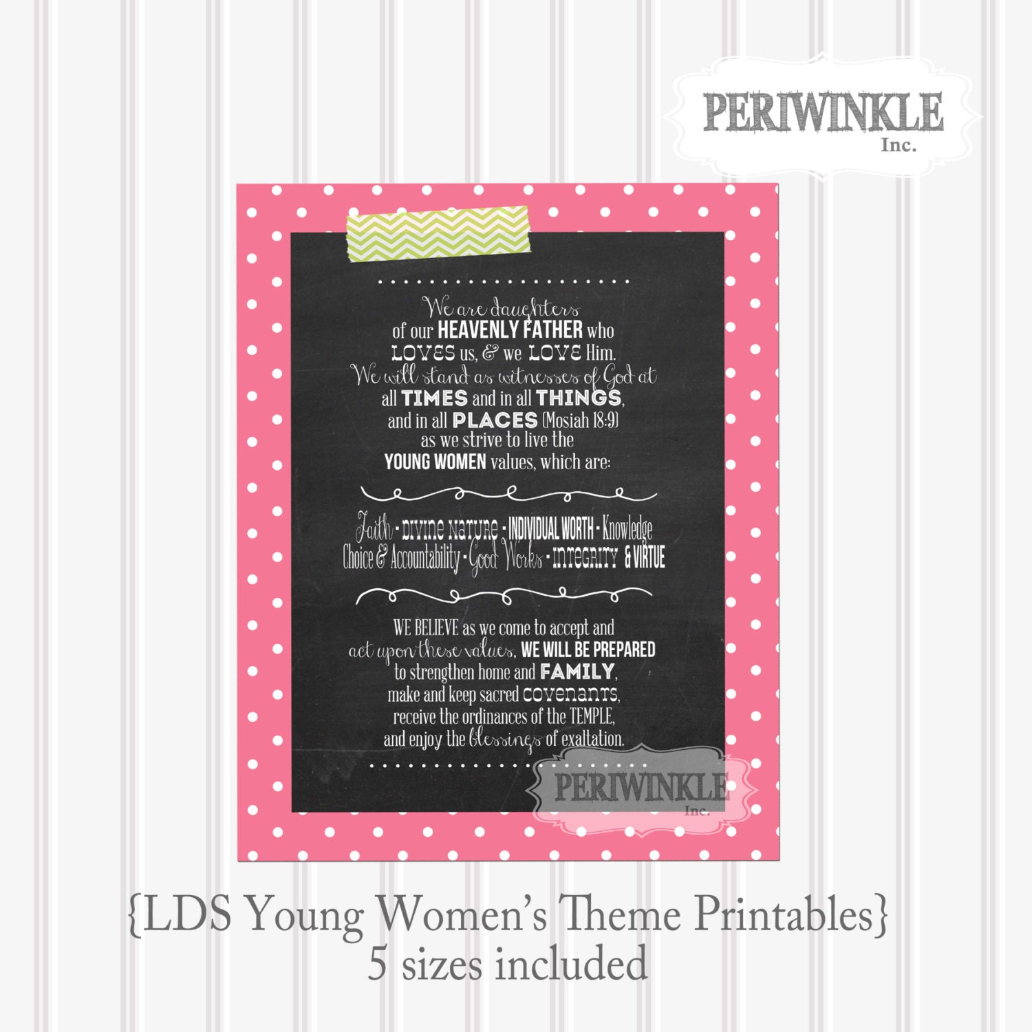 LDS Young Women's theme printables-5 sizes