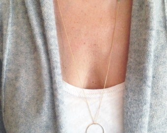 Long Gold Necklace - Peridot Necklace - Circle Necklace - Gold Filled Peridot Necklace - August Birthstone - 14k Gold Filled