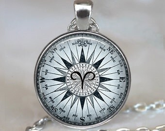 Compass Zodiac Aries pendant, zodiac necklace Aries jewelry Aries necklace, astrology jewelry Zodiac jewelry Zodiac pendant key chain