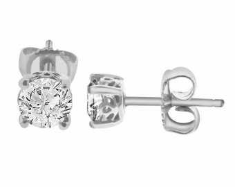 0.82 Carat 14K White Gold Diamond Stud Earrings HandMade