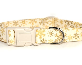 Christmas Dog Collar,, Golden Snowflakes, Holiday snowflakes dog collar