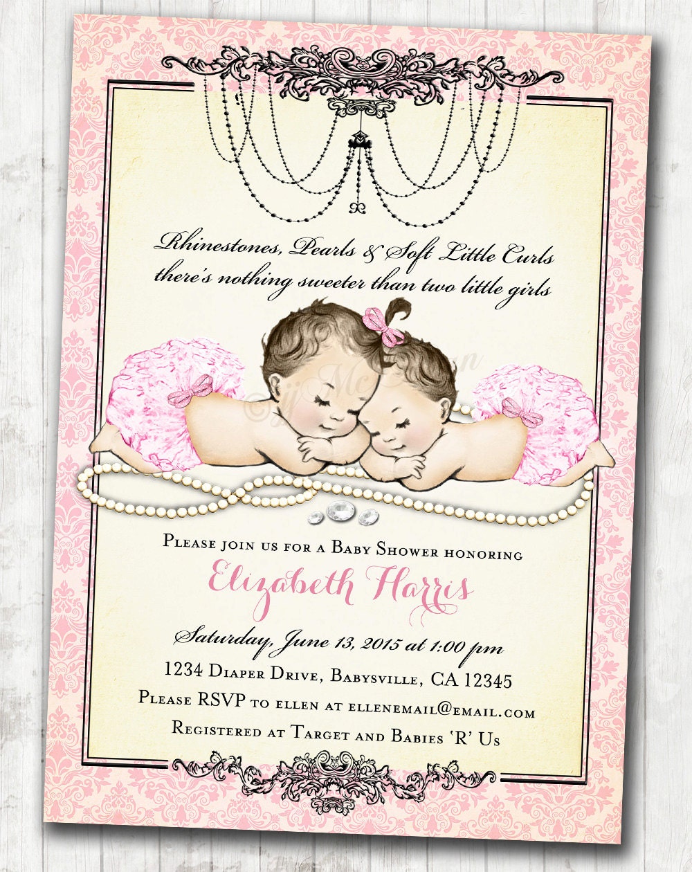 Twin Girl Baby Shower Invitations 3