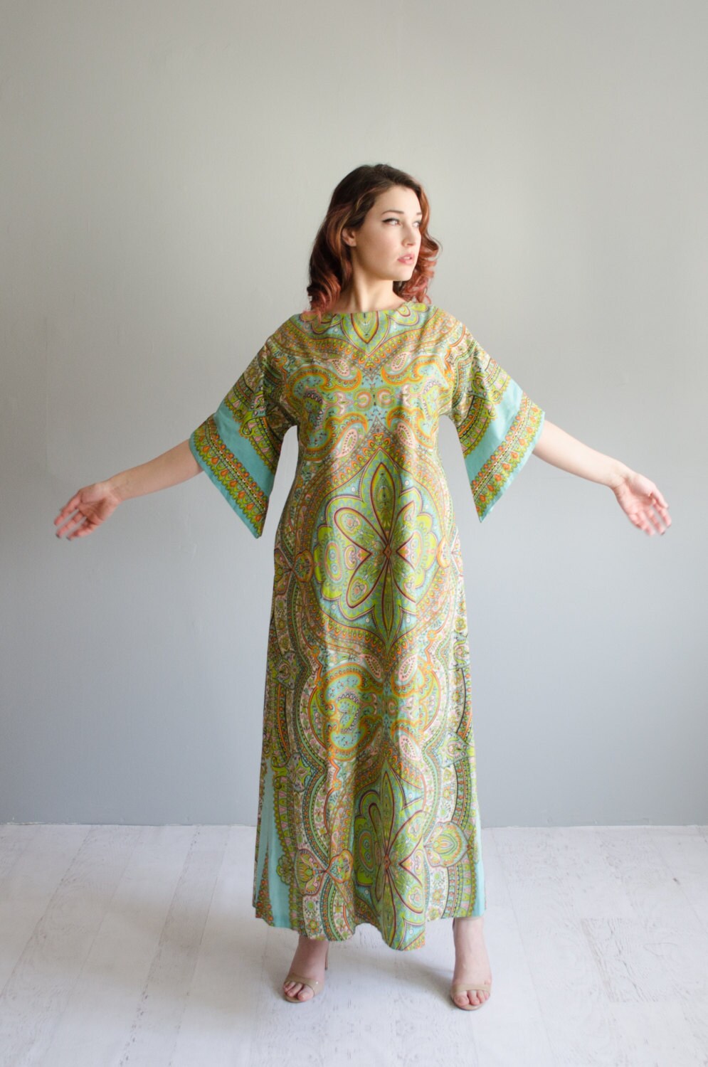 Vintage 1960s Caftan Late 60s Bohemian Dress One Love