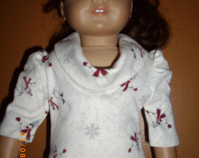 Snowman print Cowl neck top fits dolls like American Girl and 18" dolls